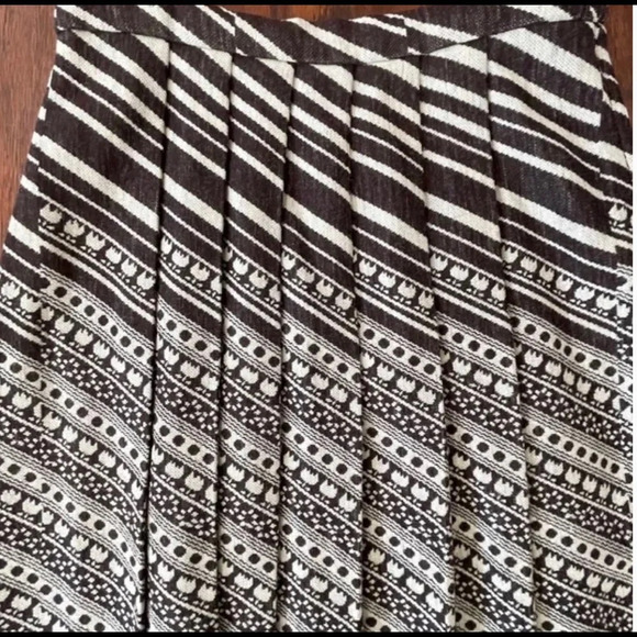 Double Knit 100% Wool Pleated MIDI Skirt Brown Floral Stripe Size 8 - Picture 2 of 7